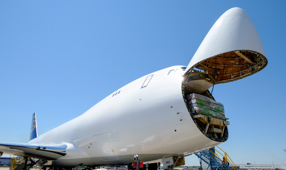 Plane with nose open.