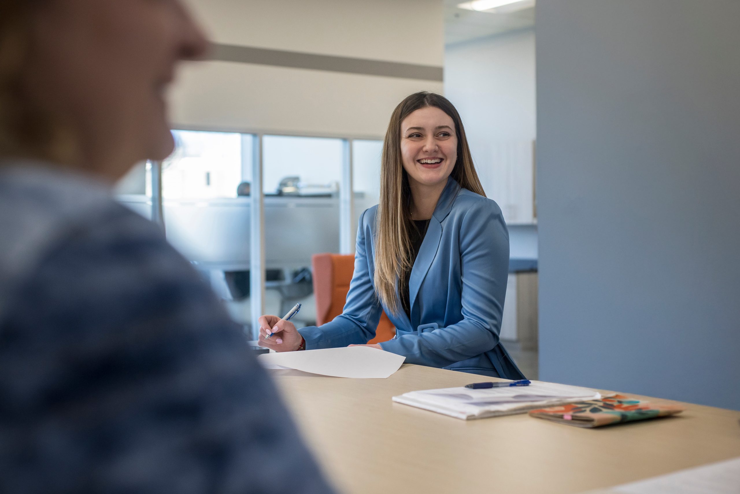 People collaborating in a modern office space.